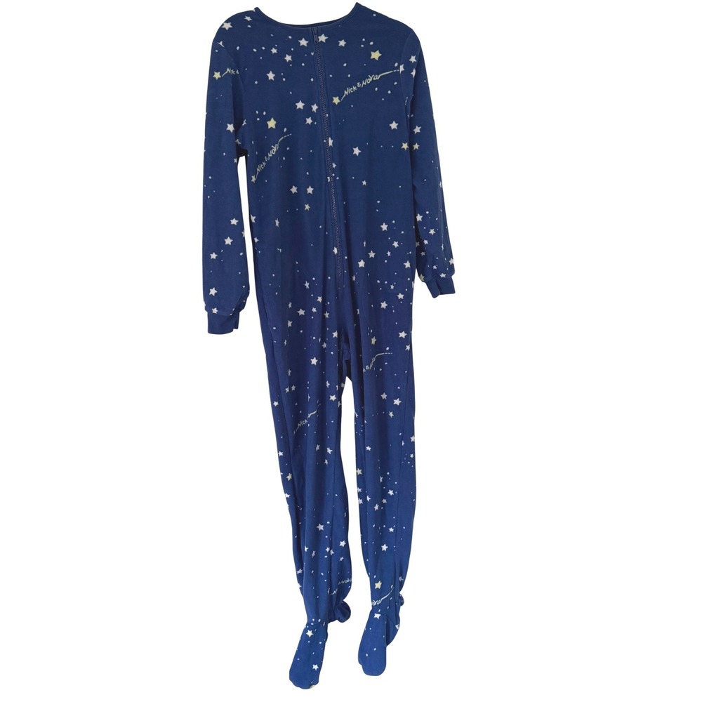 Nick & Nora Womens Small Blue Celestial Star Fleece Footed Pajamas Union Suit